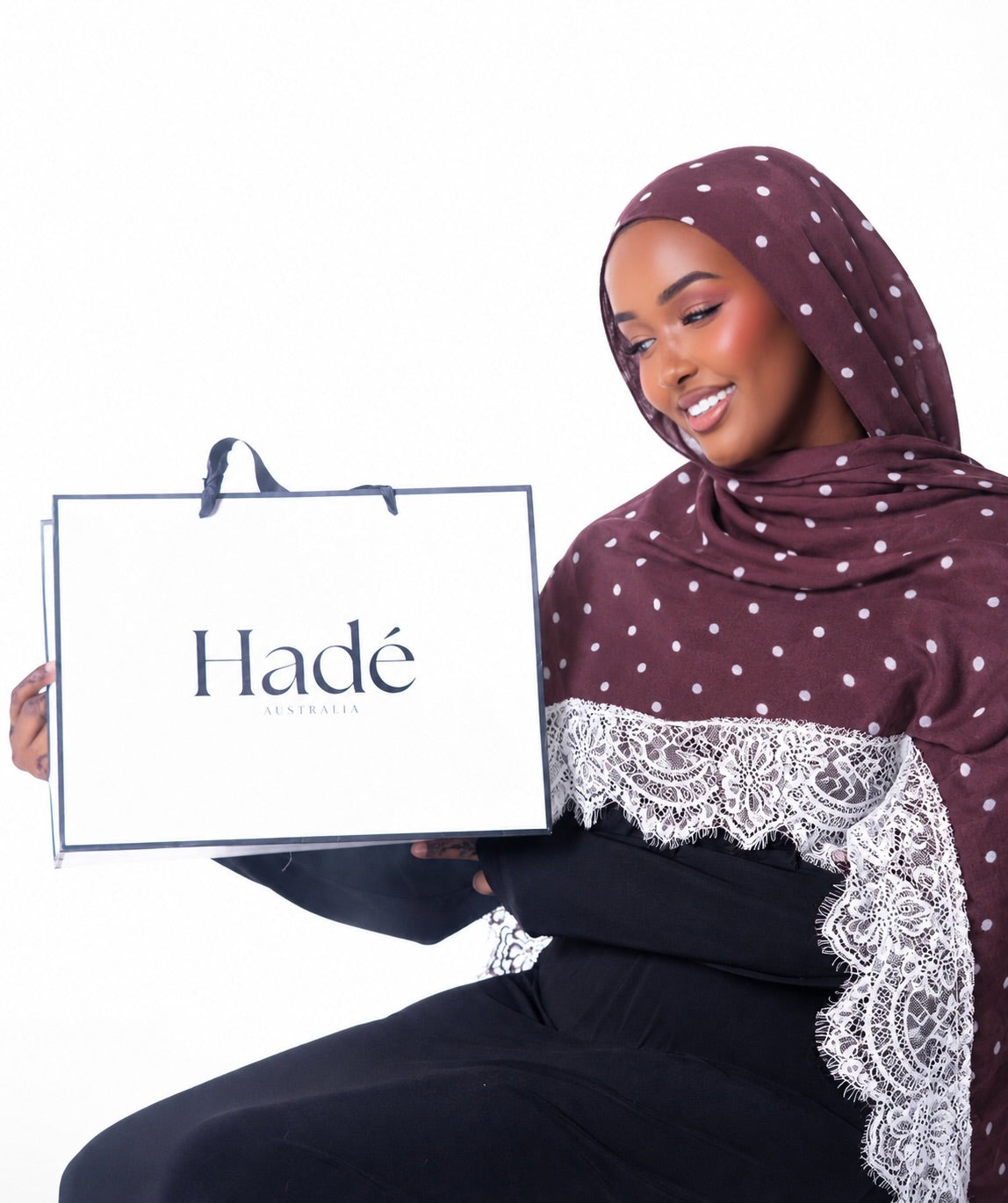 Lace Trim Hijab – Polka Dot Brown