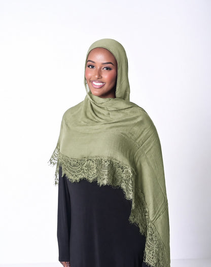 Lace Trim Hijab – Olive