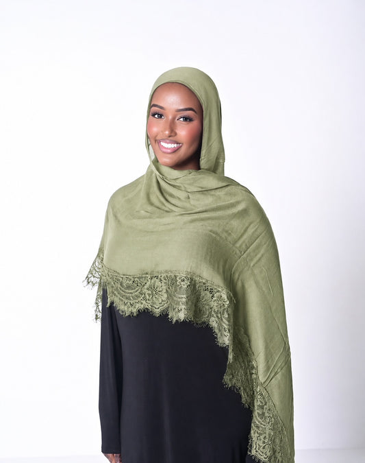 Lace Trim Hijab – Olive