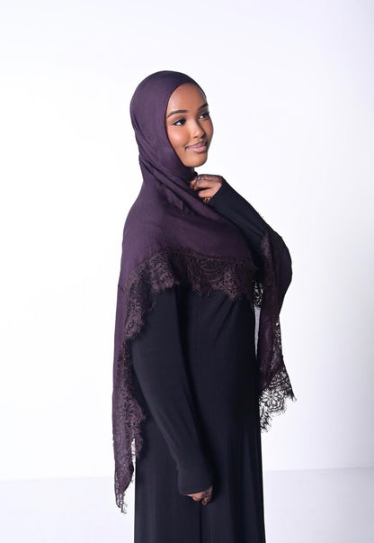 Lace Trim Hijab – Chocolate Brown