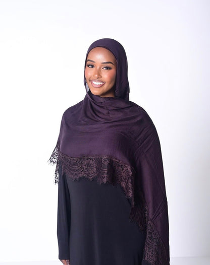 Lace Trim Hijab – Chocolate Brown