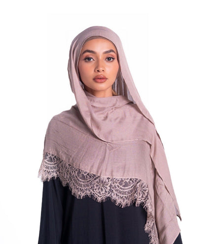 Lace Trim Hijab – Sand