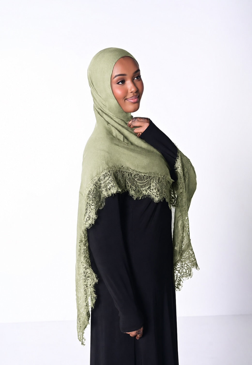 Lace Trim Hijab – Olive