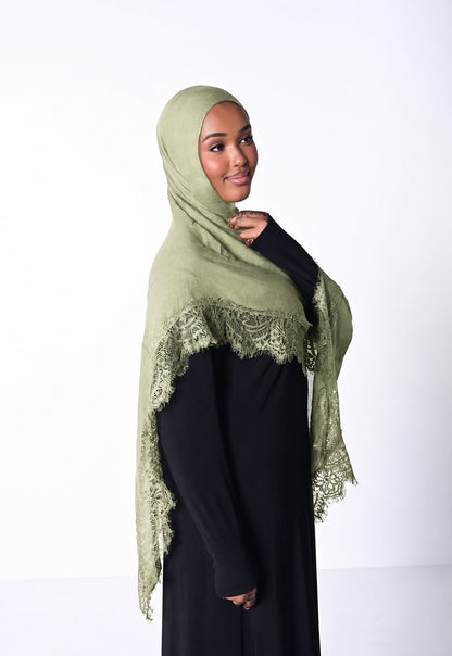 Lace Trim Hijab – Olive