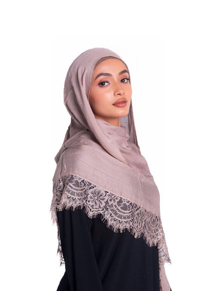Lace Trim Hijab – Sand