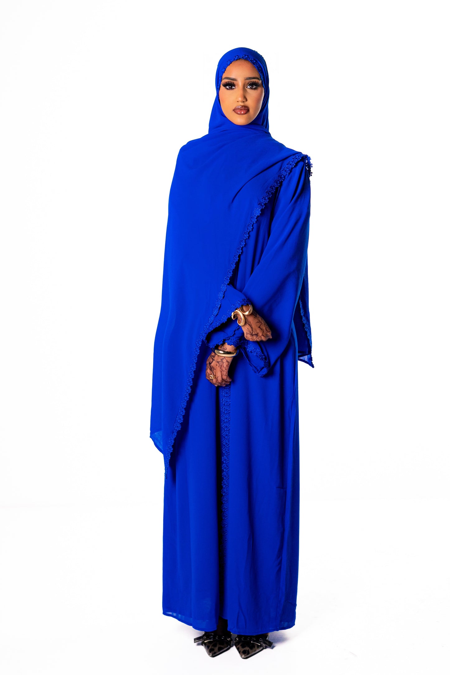 Lace Chiffon Abaya- Royal Blue