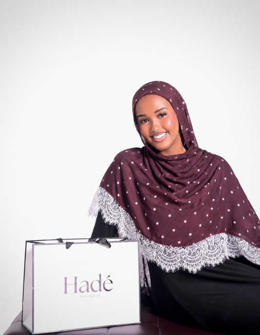 Lace Trim Hijab – Polka Dot Brown