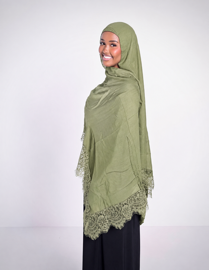 Lace Trim Hijab – Olive
