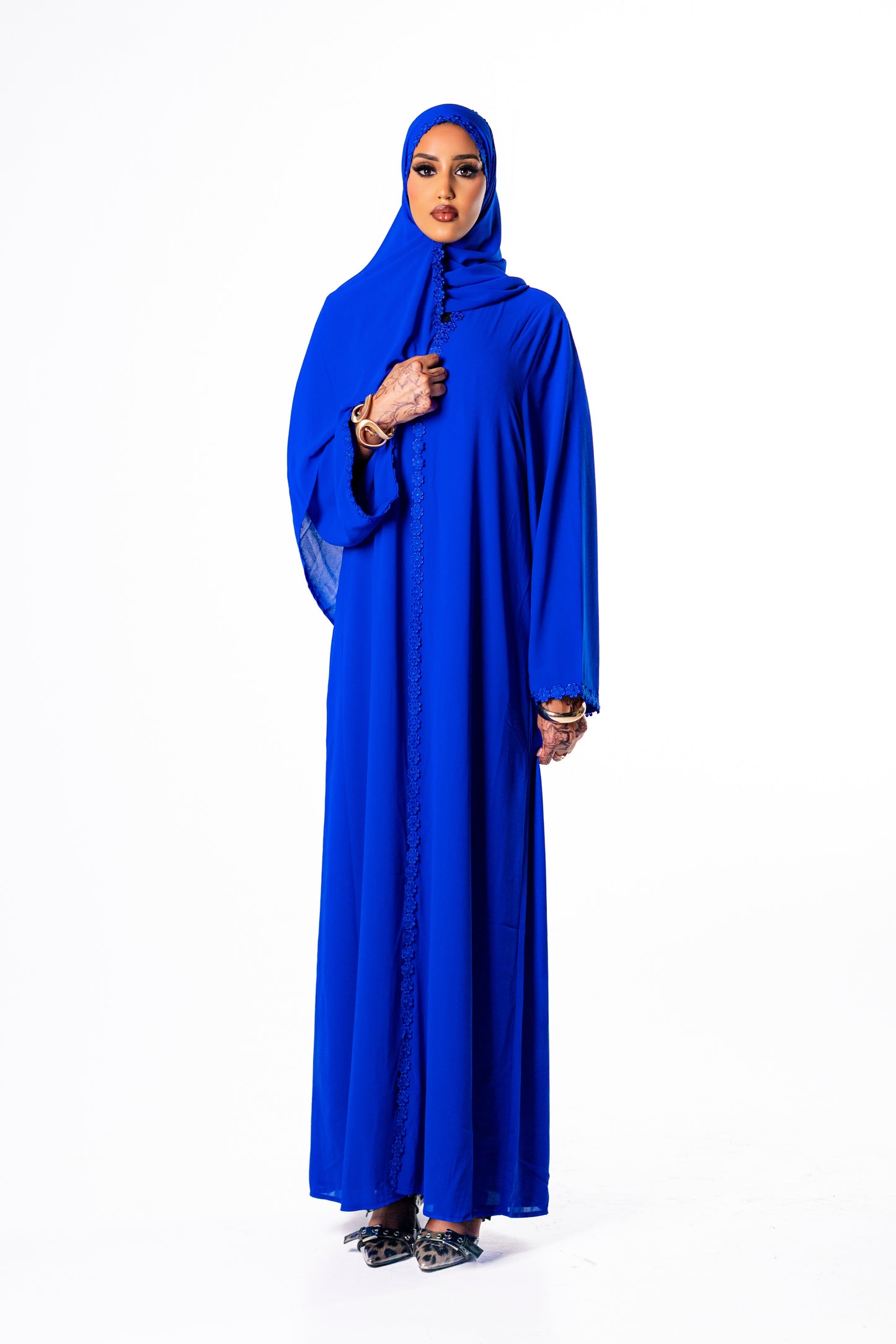 Lace Chiffon Abaya- Royal Blue