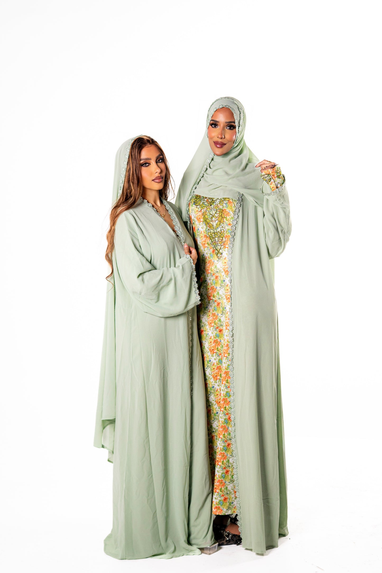 Lace Chiffon Abaya -Lime Green
