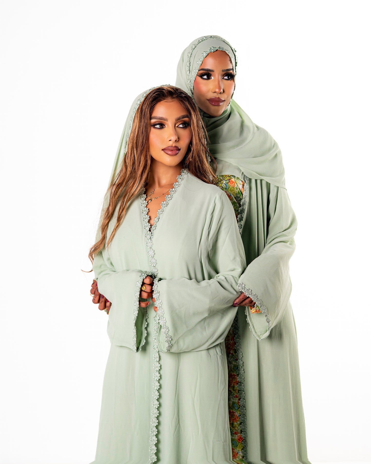 Lace Chiffon Abaya -Lime Green
