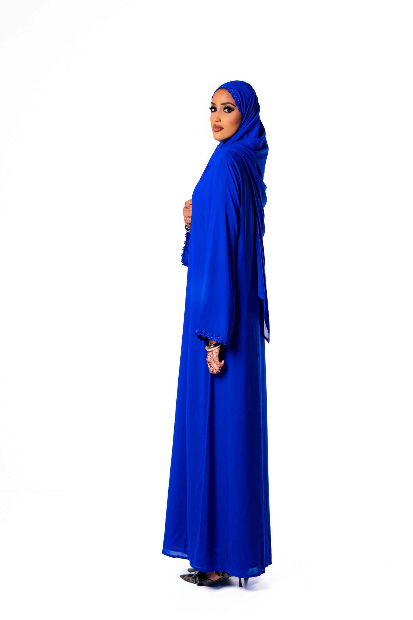 Lace Chiffon Abaya- Royal Blue