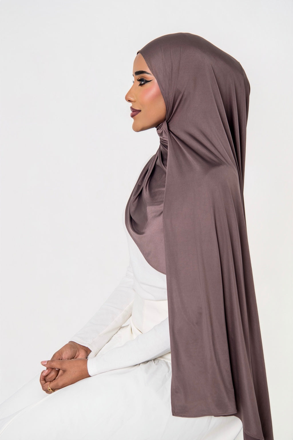 Liquid Jersey Hijab Mocha side