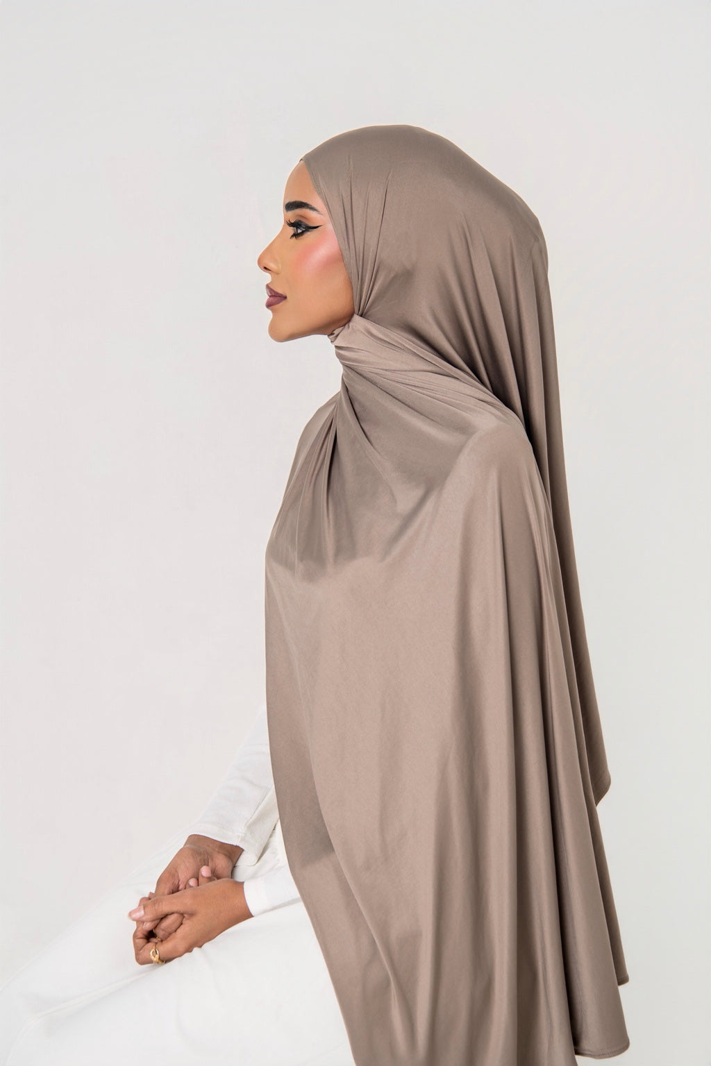 Liquid Jersey Hijab Taupe side